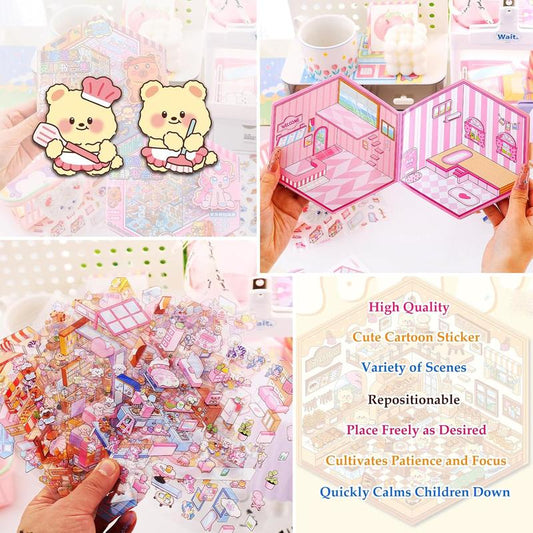 3D Christmas Sticker Scene Book for Kids - 14 Reusable Waterproof Sticker Sets in Gift Box - Fun DIY Activity for Stress Relief and Creative Play