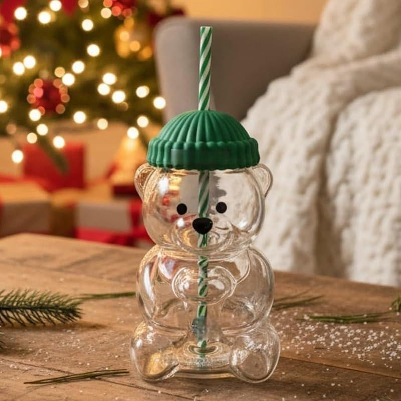 Bear Straw Cup, Cute Baby Straw Cups Glass, Honey Bear Cup with Straws, Cute Mugs for Coffee Drinks 20Oz (1 PC)