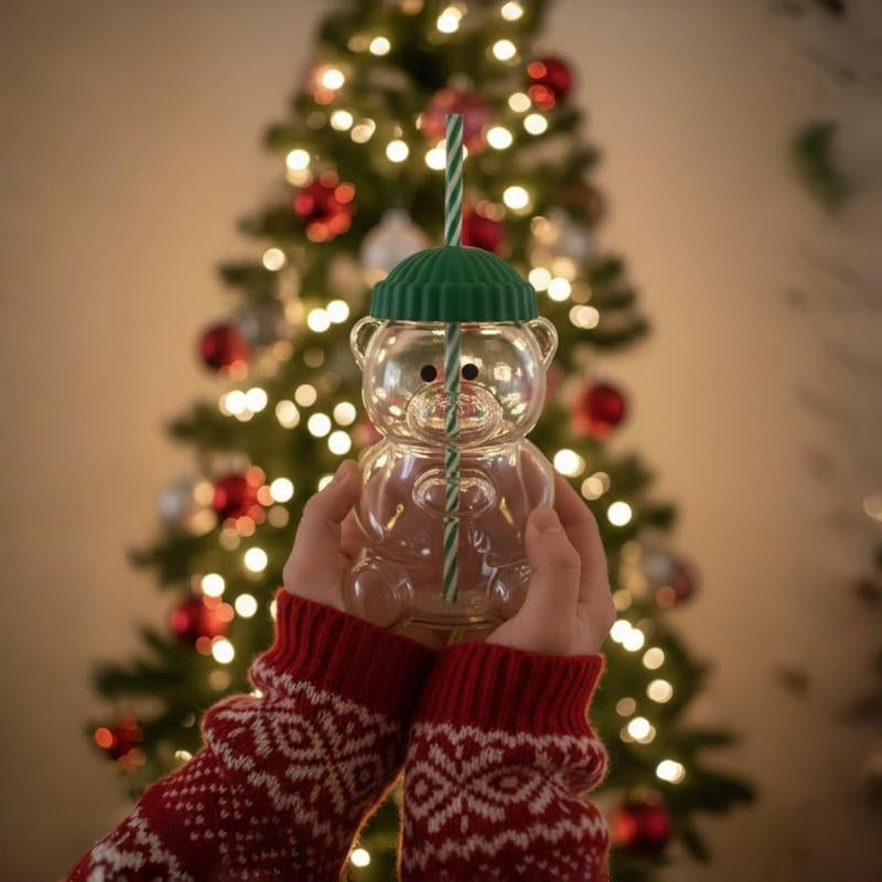 Bear Straw Cup, Cute Baby Straw Cups Glass, Honey Bear Cup with Straws, Cute Mugs for Coffee Drinks 20Oz (1 PC)